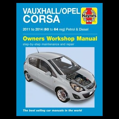 Capa de manual sobre Vauxhall/Opel Corsa com imagem de carro cinzento e texto em azul e amarelo