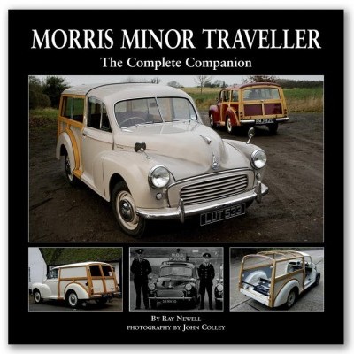 Capa de livro sobre Morris Minor Traveller com várias fotos do carro