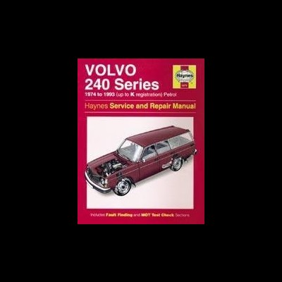 Manual Haynes Volvo 240 Series vermelho vinho com texto e ilustração de carro