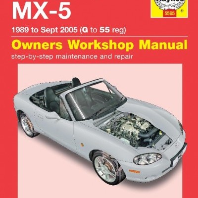 Capa do manual Haynes Mazda MX-5 com carro desportivo cinzento e motor visível