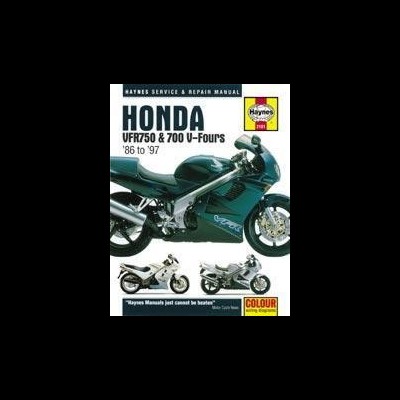 Manual Haynes para motos Honda VFR750 e 700 V-Fours, imagens das motos, texto e logotipo Haynes