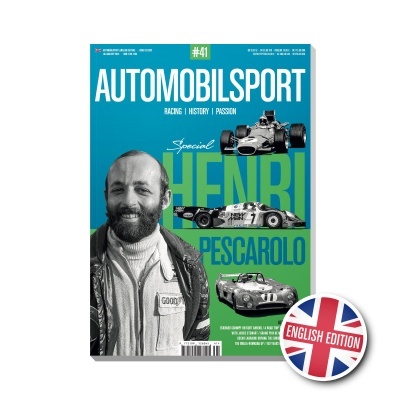 Capa de revista Automobilsport com tema Henri Pescarolo e carros de corrida