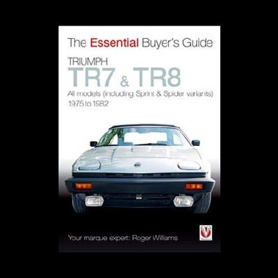 Capa de livro com título, nome de especialista e imagem frontal de carro Triumph branco