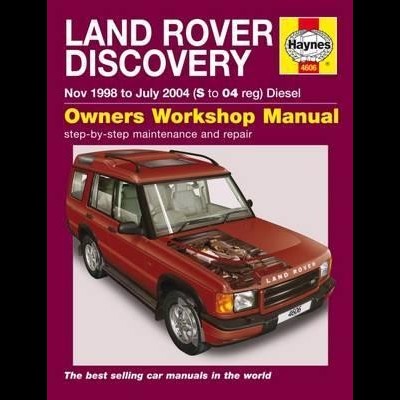 Capa manual Land Rover Discovery vermelho com capô aberto sobre fundo roxo