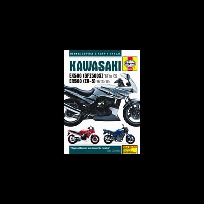 Manual Haynes Kawasaki EX500 e ER500 com motos azul e cinzento