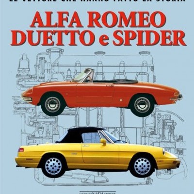 Capa de livro com textos em italiano e imagens de dois carros Alfa Romeo Duetto e Spider