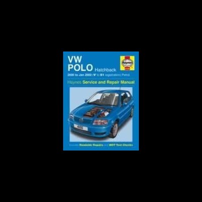 Capa de manual Haynes para VW Polo Hatchback 2001-2002 com imagem de carro azul