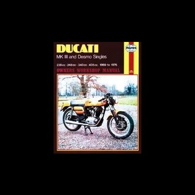 Manual de oficina Ducati MK III e Desmo Singles com imagem de moto clássica preta e castanha