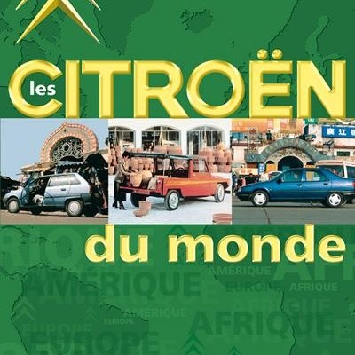 Capa de livro verde com texto e fotos de carros Citroën antigos