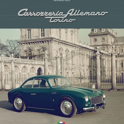Capa de livro com carro clássico verde-escuro e texto Carrozzeria Allemano Torino