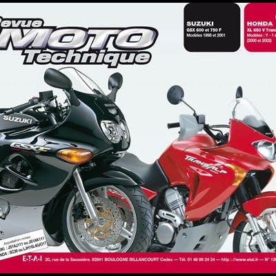 Capa da revista Revue Moto Technique com duas motos, Suzuki preta e Honda vermelha