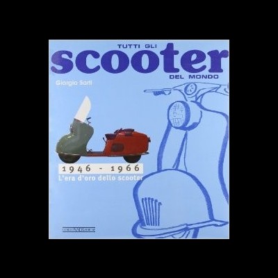 Capa de livro azul claro com imagens e texto sobre scooters