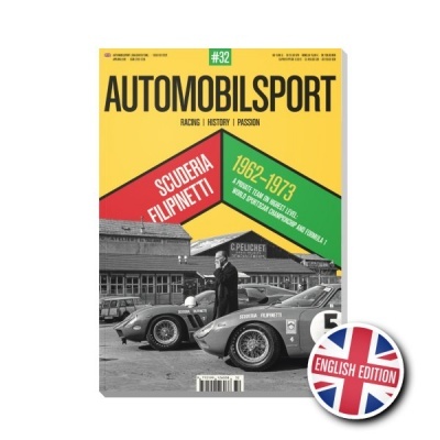 Capa da revista AutomobilSport com carros de corrida e texto colorido