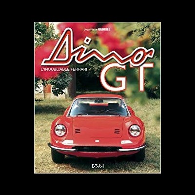 Capa de livro com carro Ferrari Dino GT vermelho e texto em branco e vermelho