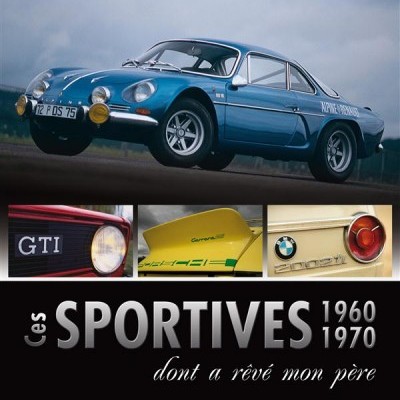 Capa de livro com automóvel desportivo clássico azul e textos em francês