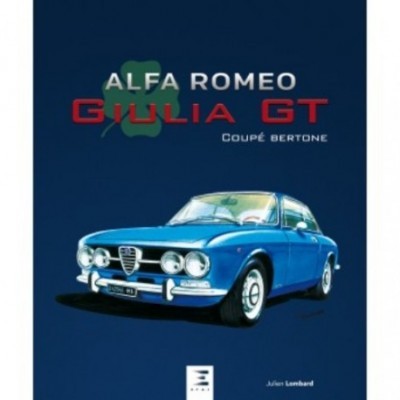 Capa de livro azul com carro Alfa Romeo Giulia GT azul e texto do título
