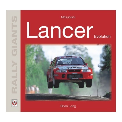 Capa de livro Mitsubishi Lancer Evolution com carro de rali vermelho