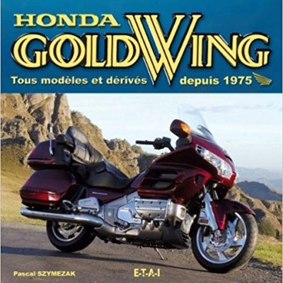 Capa de livro com texto sobre uma mota Honda Goldwing bordô em cenário montanhoso