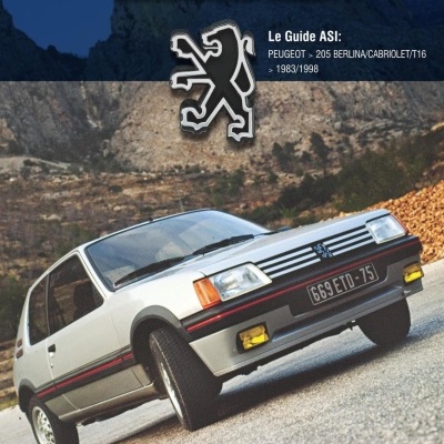 Livro sobre o Peugeot 205 com foto do carro branco em estrada