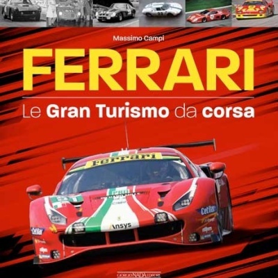 Capa do livro Ferrari Le Gran Turismo da corsa com carro de corrida Ferrari vermelho