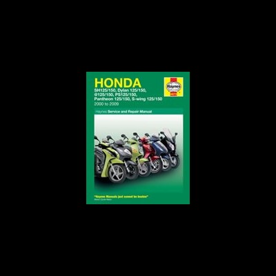 Capa do manual Haynes para modelos Honda SH125/150 e outros scooters, fundo verde e cinco scooters coloridos.