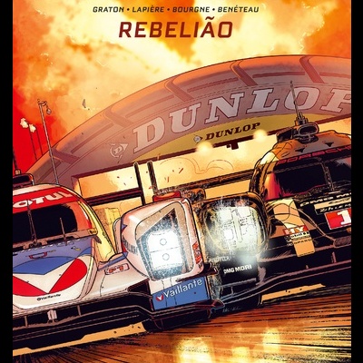 Capa de banda desenhada com dois carros de corrida num circuito sob o texto Michel Vaillant REBELIÃO