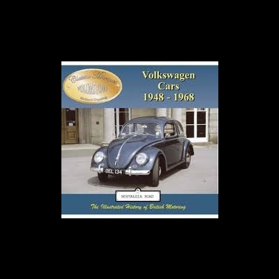 Capa de livro com carro Volkswagen clássico preto e texto sobre carros Volkswagen 1948-1968