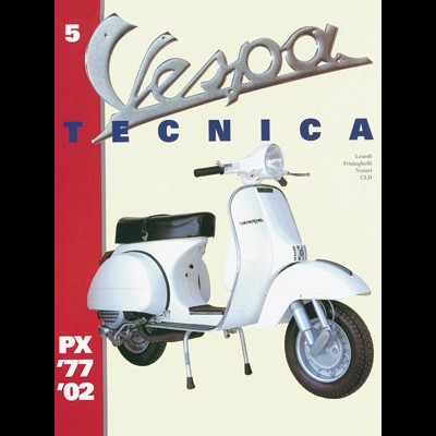 Revista Vespa Técnica com mota scooter Vespa branca e assento preto