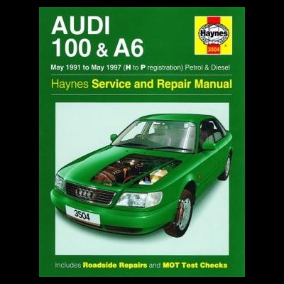 Capa verde de manual Haynes para Audi 100 e A6 com imagem de carro verde