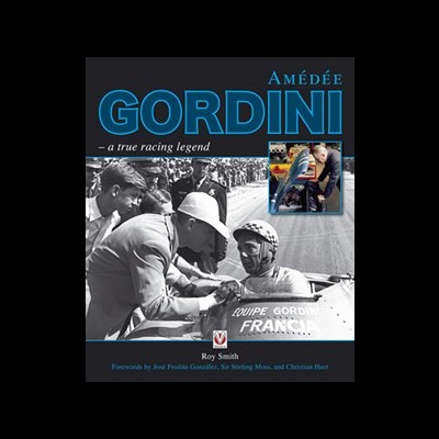 Capa de livro sobre Amédée Gordini com imagens de corrida e texto em inglês