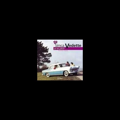 Revista com carro Simca Vedette clássico dois tons branco e azul claro em estrada rural