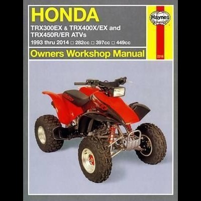 Capa do manual Haynes com quad vermelho e texto sobre ATVs Honda