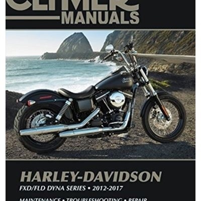 Manual Clymer Harley-Davidson Dyna Series 2012-2017 com moto preta à beira-mar