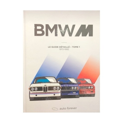 Capa de livro branca com título BMW M e imagens de três carros BMW coloridos frontais