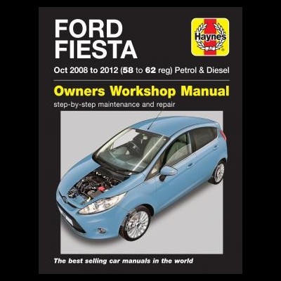 Manual Haynes Ford Fiesta 2008-2012 com imagem de carro azul e texto em inglês