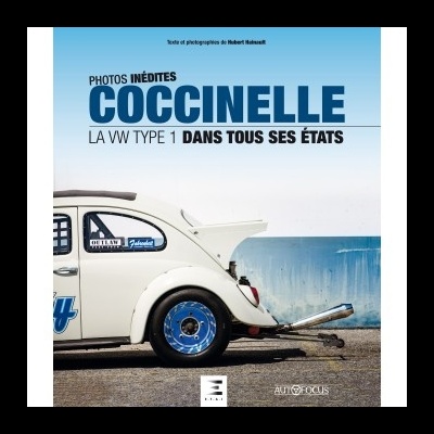 Capa de livro com fotografia de carro VW Tipo 1 branco e texto em francês