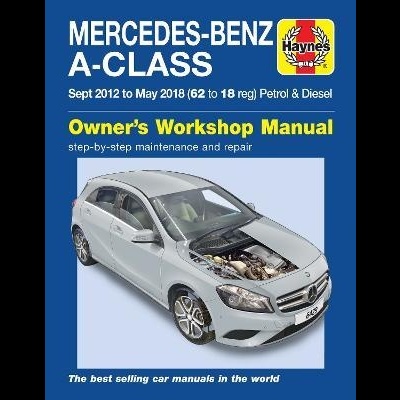 Manual de oficina para Mercedes-Benz A-Class com capa azul e carro cinza