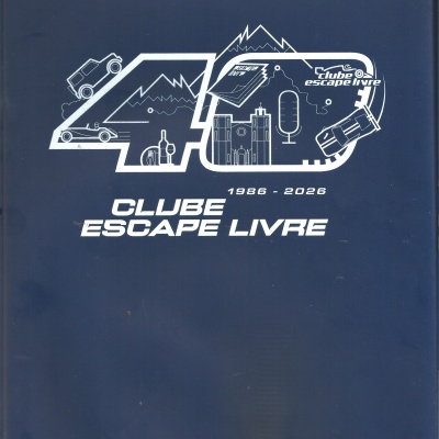 Capa azul com gráfico branco do número 40 com ícones e texto Clube Escape Livre 1986-2026