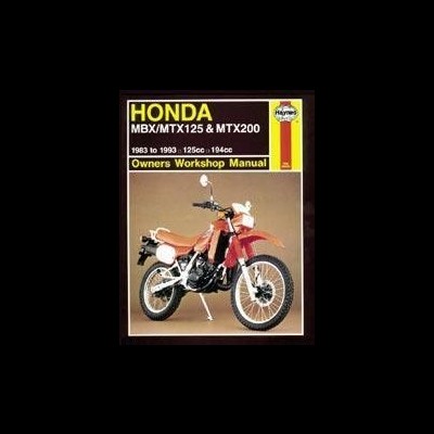 Capa de manual técnico Haynes para motos Honda MBX/MTX125 e MTX200 com imagem de mota laranja