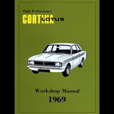 Manual de oficina Cortina Lotus 1969 com ilustração de carro