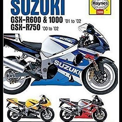 Capa de manual Suzuki GSX-R Haynes com moto desportiva azul e branca