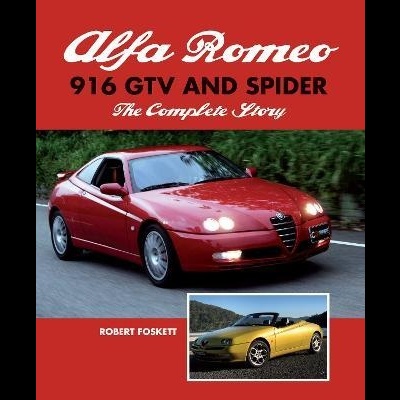 Capa de livro vermelha com carros Alfa Romeo 916 GTV e Spider