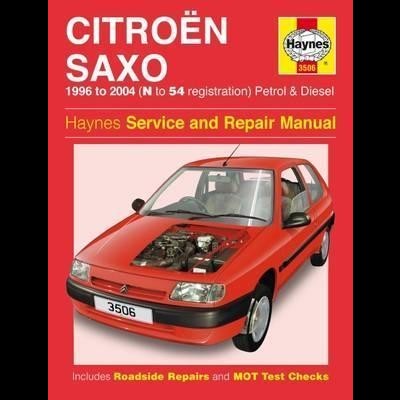 Capa de manual para Citroën Saxo com carro vermelho e motor visível