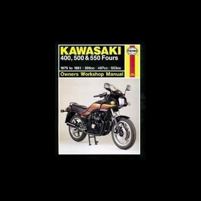 Manual Kawasaki 400, 500 e 550 Fours com moto clássica preta e castanha na capa