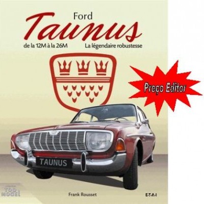 Capa com carro Ford Taunus vermelho e texto promocional
