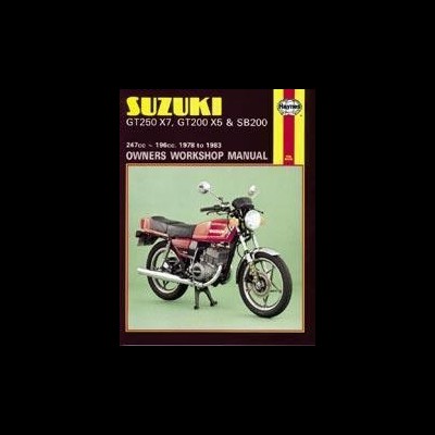 Capa de manual Suzuki GT250 X7 com imagem de moto clássica vermelha e preta