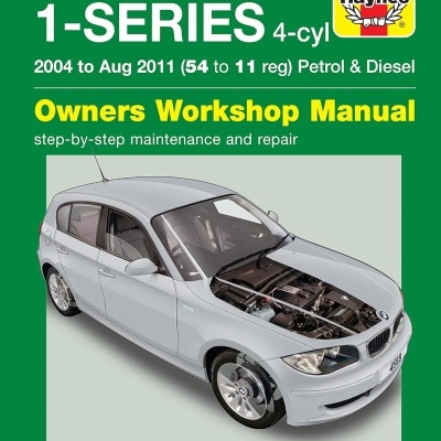 Capa verde de manual Haynes para BMW Série 1 com carro cinzento e texto informativo