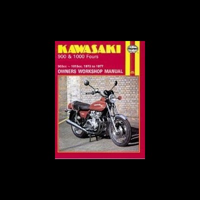 Capa de manual de oficina Kawasaki com moto clássica vermelha
