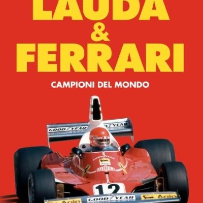 Capa de livro com título Lauda & Ferrari e imagem de carro de corrida vermelho