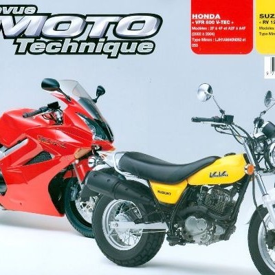Capa de revista com duas motos, Honda vermelha e Suzuki amarela, fundo cinzento